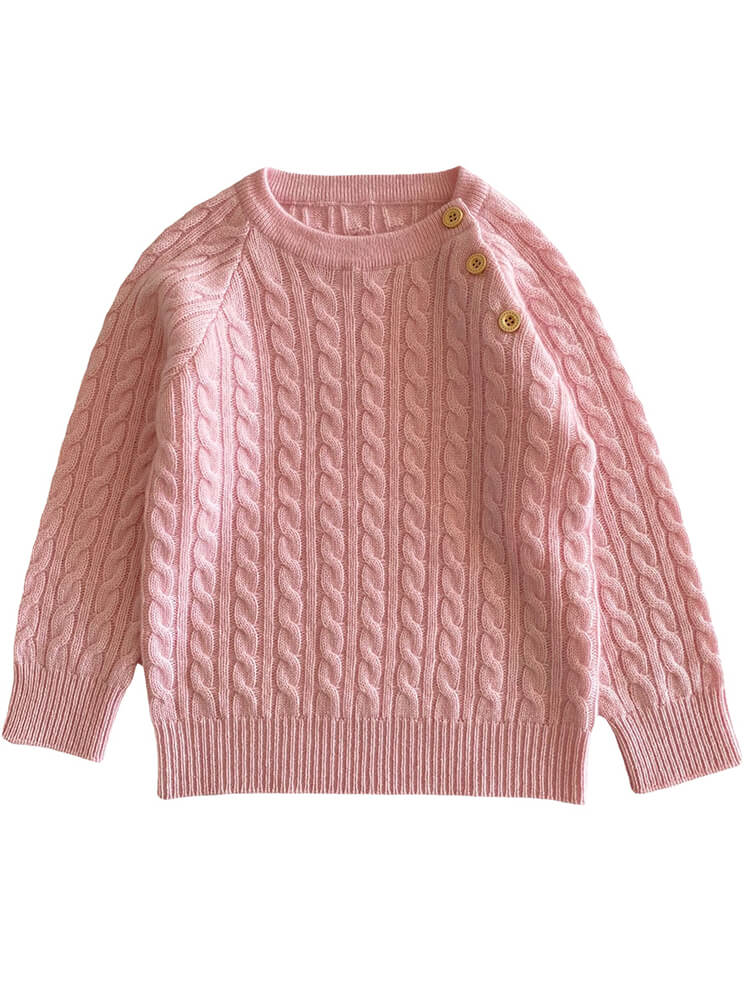 Kids Cable Knit Cashmere Sweater with Shoulder Buttons